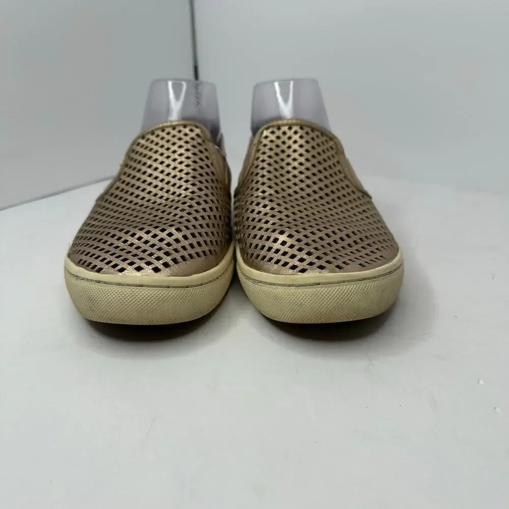 Tory Burch Women size 9.5 Metallic Gold Perforated Leather Slip On Shoes